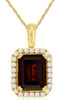 2.70CT DIAMOND & AAA GARNET 14KT YELLOW GOLD 3D EMERALD CUT & ROUND HALO PENDANT