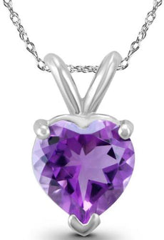 1.03CT AAA AMETHYST 14KT WHITE GOLD HEART SHAPE SOLITAIRE LOVE FLOATING PENDANT