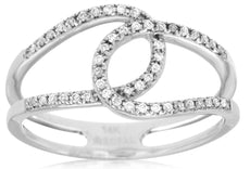 .21CT DIAMOND 14KT WHITE GOLD 3D FLOWER CLASSIC CRISS CROSS LOVE KNOT FUN RING