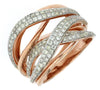WIDE 1.0CT DIAMOND 14KT WHITE & ROSE GOLD 3D CLASSIC MULTI ROW CRISS CROSS RING