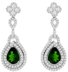 LARGE 5.15CT DIAMOND & AAA RUSSALITE 14KT WHITE GOLD PEAR SHAPE HANGING EARRINGS