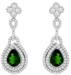 LARGE 5.15CT DIAMOND & AAA RUSSALITE 14KT WHITE GOLD PEAR SHAPE HANGING EARRINGS