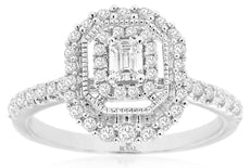 .60CT DIAMOND 14KT WHITE GOLD 3D ROUND & BAGUETTE SQUARE OCTAGON ENGAGEMENT RING