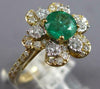 ESTATE 1.39CT DIAMOND & AAA EMERALD 14KT YELLOW GOLD 3D ROUND FLOWER LOVE RING