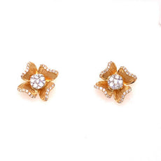 ESTATE .46CT DIAMOND 18KT YELLOW GOLD CLASSIC FLOWER STUD EARRINGS