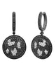 2.98CT WHITE & BLACK DIAMOND 18KT BLACK GOLD 3D CIRCULAR HUGGIE HANGING EARRINGS