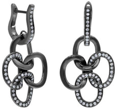 ESTATE .65CT DIAMOND 18K BLACK GOLD MULTI OVAL LOVE KNOT FLOWER HANGING EARRINGS