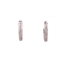 ESTATE .21CT DIAMOND 18KT WHITE GOLD CLASSIC 2 ROW PAVE HUGGIE HANGING EARRINGS