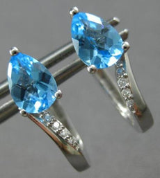 ESTATE 2.04CT DIAMOND & AAA BLUE TOPAZ 18K WHITE GOLD LEVERBACK HANGING EARRINGS