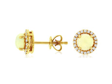 ESTATE .75CT DIAMOND & AAA OPAL 14K YELLOW GOLD ROUND HALO CLASSIC STUD EARRINGS