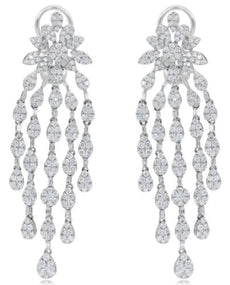 EXTRA LARGE 5.39CT DIAMOND 18KT WHITE GOLD ROUND & BAGUETTE CHANDELIER EARRINGS