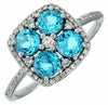 ESTATE 1.62CT DIAMOND & AAA BLUE TOPAZ 14K WHITE GOLD FLOWER CLUSTER SQUARE RING