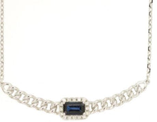 .44CT DIAMOND & AAA SAPPHIRE 14K WHITE GOLD 3D EMERALD CUT & ROUND LOVE NECKLACE