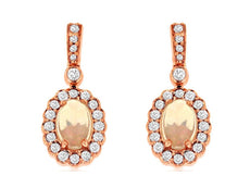 .93CT DIAMOND & AAA OPAL 14KT ROSE GOLD 3D OVAL & ROUND FLOWER HANGING EARRINGS