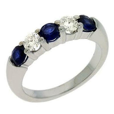 1.39CT DIAMOND & AAA SAPPHIRE 14K WHITE GOLD ROUND SHARED PRONG 5 STONE FUN RING