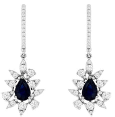 1.75CT DIAMOND & AAA SAPPHIRE 14KT WHITE GOLD PEAR SHAPE & ROUND FLOWER EARRINGS