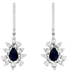1.75CT DIAMOND & AAA SAPPHIRE 14KT WHITE GOLD PEAR SHAPE & ROUND FLOWER EARRINGS