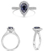 1.63CT DIAMOND & AAA SAPPHIRE PLATINUM PEAR SHAPE & ROUND HALO ENGAGEMENT RING