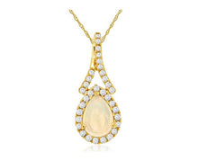 .55CT DIAMOND & AAA OPAL 14KT YELLOW GOLD 3D PEAR SHAPE & ROUND FLOATING PENDANT