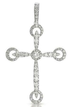 .86CT DIAMOND 14KT WHITE GOLD CLASSIC MULTI CIRCULAR CROSS FUN FLOATING PENDANT