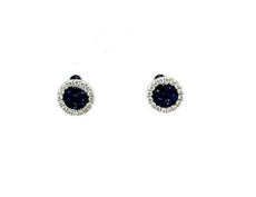 ESTATE .42CT DIAMOND & AAA SAPPHIRE 18KT WHITE GOLD CLUSTER FLOWER STUD EARRINGS
