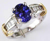 3.51CT DIAMOND & AAA TANZANITE 14KT 2 TONE GOLD OVAL & BAGUETTE ENGAGEMENT RING
