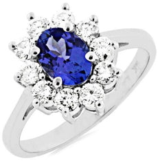 1.70CT DIAMOND & AAA TANZANITE 14KT WHITE GOLD OVAL ROUND FLOWER ENGAGEMENT RING