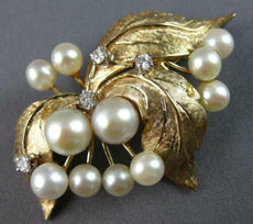 ANTIQUE LARGE .32CT DIAMOND & SOUTH SEA PEARL 14KT 2 TONE GOLD PIN PENDANT 27529