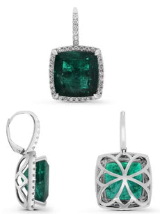 LARGE 22.67CT DIAMOND & AAA EMERALD 18KT WHITE GOLD & PLATINUM HANGING EARRINGS
