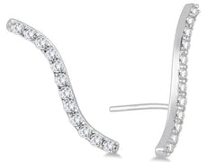 ESTATE .50CT DIAMOND 14KT WHITE GOLD 3D CLASSIC SWIRL WAVE EAR CLIMBER EARRINGS