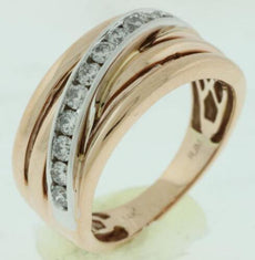 .50CT DIAMOND 14KT WHITE & ROSE GOLD ROUND CHANNEL DIAGONAL CRISS CROSS FUN RING