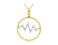 ESTATE .12CT DIAMOND 14KT 2 TONE GOLD CIRCULAR HEARTBEAT LOVE FLOATING PENDANT