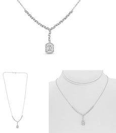 .91CT DIAMOND 14KT WHITE GOLD ROUND & BAGUETTE CLUSTER INVISIBLE LARIAT NECKLACE