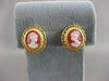 ANTIQUE 14K YELLOW GOLD LADY SHELL CAMEO FILIGREE OMEGA CLIP EARRINGS #20543