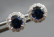 1.24CT DIAMOND & AAA SAPPHIRE 18KT WHITE GOLD 3D ROUND HALO FLOWER STUD EARRINGS