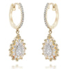 .68CT DIAMOND 14KT 2 TONE GOLD ROUND CLUSTER TEAR DROP HUGGIE HANGING EARRINGS
