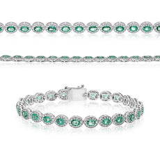6.25CT DIAMOND & AAA EMERALD 14KT WHITE GOLD OVAL & ROUND MULTI FLORAL BRACELET