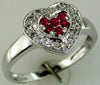ESTATE .27CT DIAMOND & AAA RUBY 14KT WHITE GOLD 3D DOUBLE HEART PAVE LOVE RING