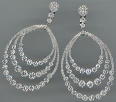 LARGE 15.80CT DIAMOND 14KT WHITE GOLD 3D MULTI ROW GRADUATING TEAR DROP EARRINGS
