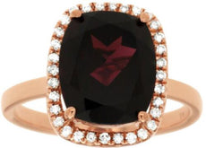 5.08CT DIAMOND & AAA RHODOLITE 14KT ROSE GOLD CUSHION & ROUND CLASSIC FUN RING