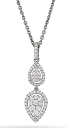 .47CT DIAMOND 14K WHITE GOLD ROUND CLUSTER DOUBLE TEAR DROP FUN FLOATING PENDANT