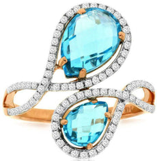 3.35CT DIAMOND & AAA BLUE TOPAZ 14KT WHITE & ROSE GOLD DOUBLE INFINITY LOVE RING