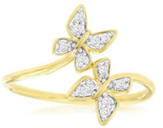 ESTATE .10CT DIAMOND 14KT 2 TONE GOLD 3D DOUBLE BUTTERFLY CRISS CROSS LOVE RING