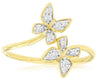 ESTATE .10CT DIAMOND 14KT 2 TONE GOLD 3D DOUBLE BUTTERFLY CRISS CROSS LOVE RING