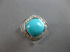 ESTATE LARGE .32CT DIAMOND & AAA TURQUOISE 14KT WHITE GOLD SQUARE HALO FUN RING