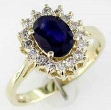 1.83CT DIAMOND & AAA SAPPHIRE 14KT YELLOW GOLD OVAL & ROUND PRINCESS DIANA RING