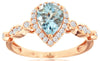 1.15CT DIAMOND & AAA AQUAMARINE 14K ROSE GOLD PEAR SHAPE & ROUND ENGAGEMENT RING