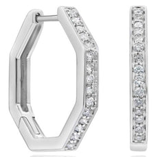 ESTATE .20CT DIAMOND 3D CLASSIC PAVE OCTAGON HUGGIE HANGING EARRINGS