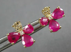 1.77CT DIAMOND & AAA RUBY 14KT YELLOW GOLD PEAR SHAPE FLOWER FUN STUD EARRINGS