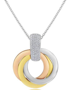 .67CT DIAMOND 18KT TRI COLOR GOLD 3D TRINITY CIRCLE OF LIFE FLOATING PENDANT